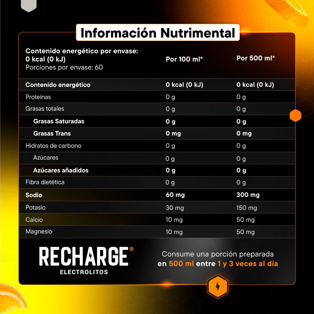RECHARGE | Electrolitos en polvo | Naranja