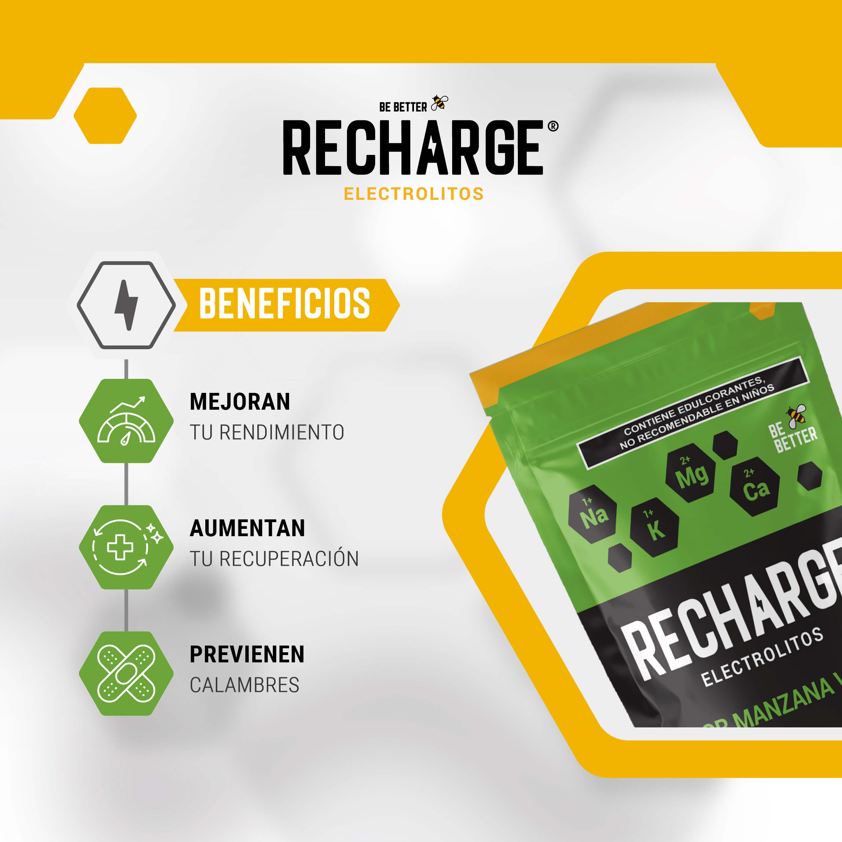 RECHARGE | Electrolitos en polvo | Manzana Verde