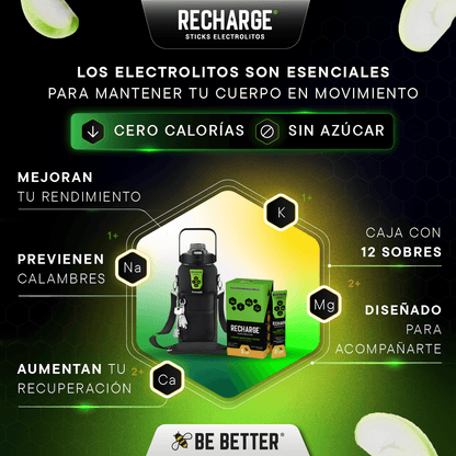 RECHARGE | Caja con 12 sobres | Electrolitos en polvo | Manzana Verde