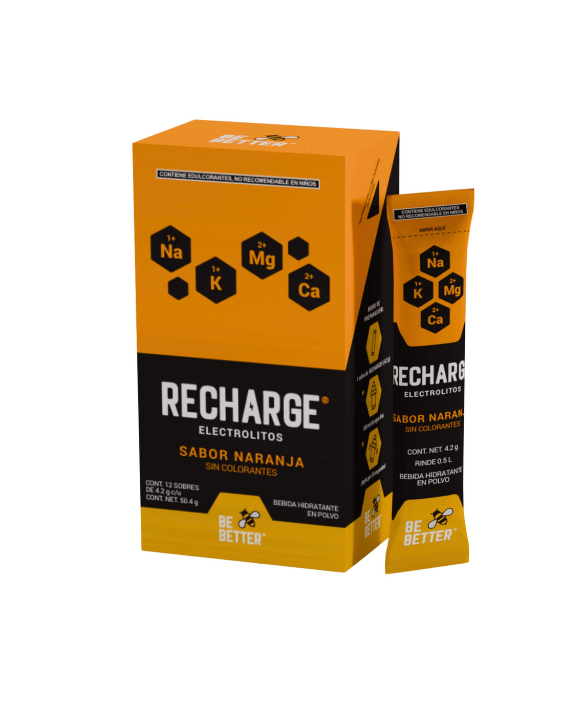 RECHARGE | Caja con 12 sobres | Electrolitos en polvo | Naranja