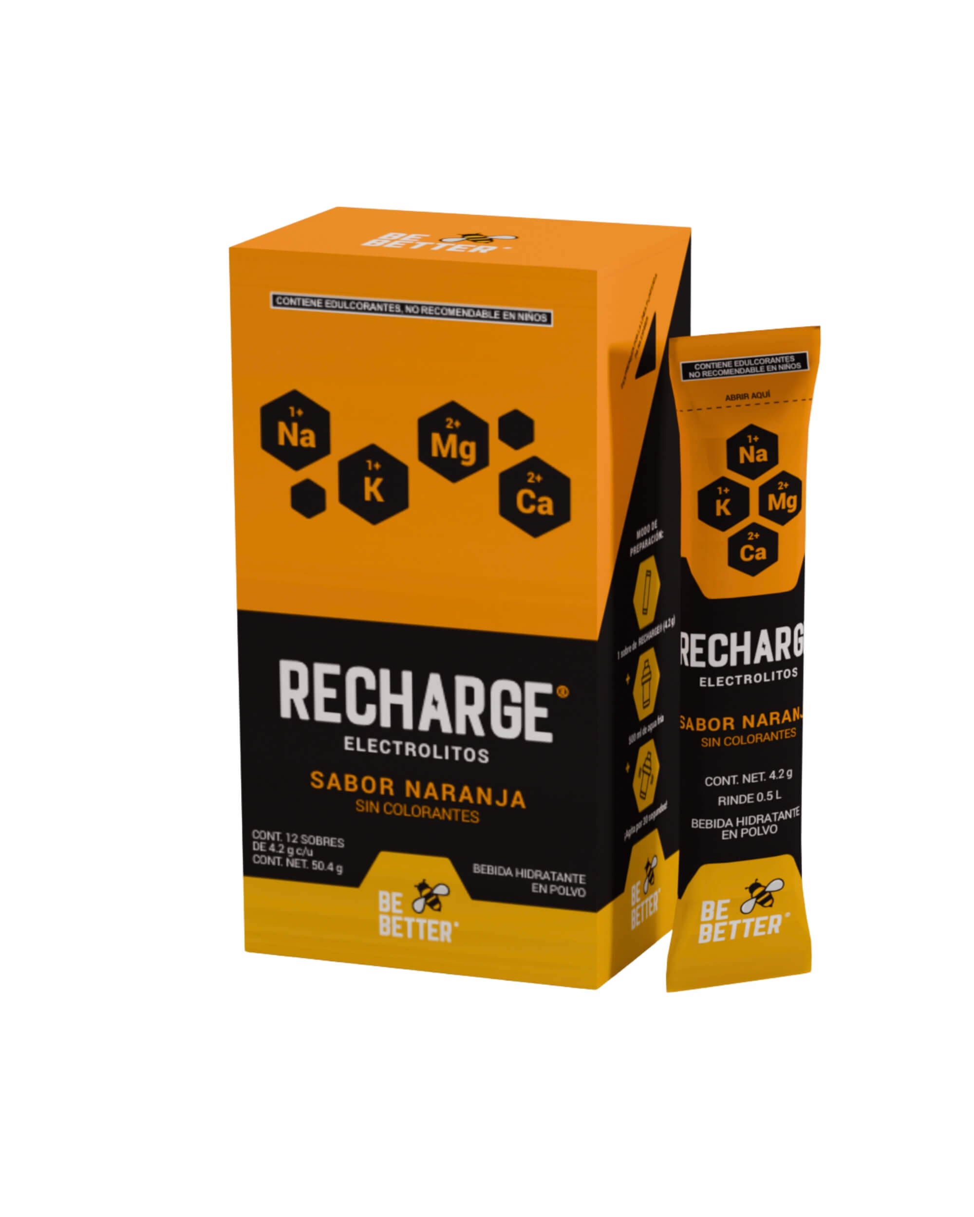 RECHARGE | Caja con 12 sobres | Electrolitos en polvo | Naranja